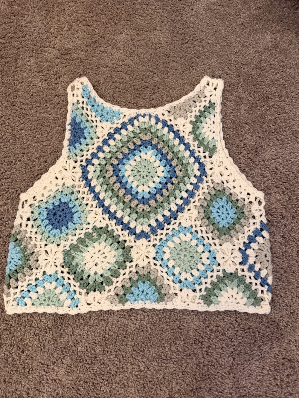 Altar'd State Cream Crochet Tank Top with Blue and Green Accents - Picture 2 of 3